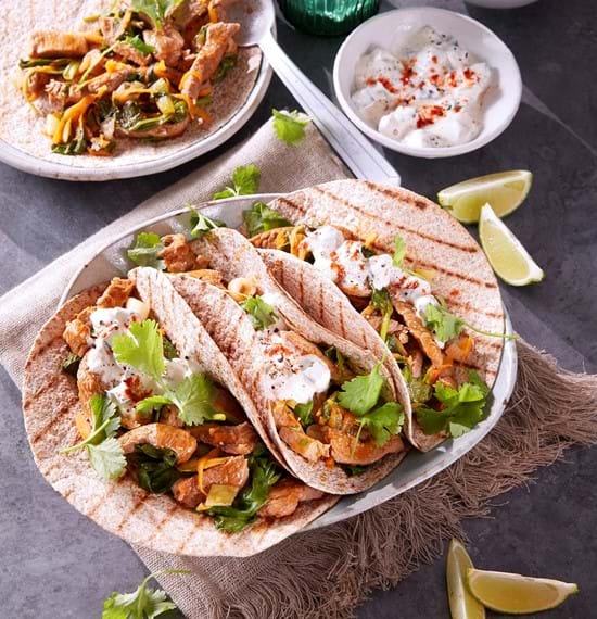 Lamb Fajitas with Chunky Cucumber and Yogurt Dip Graig Farm